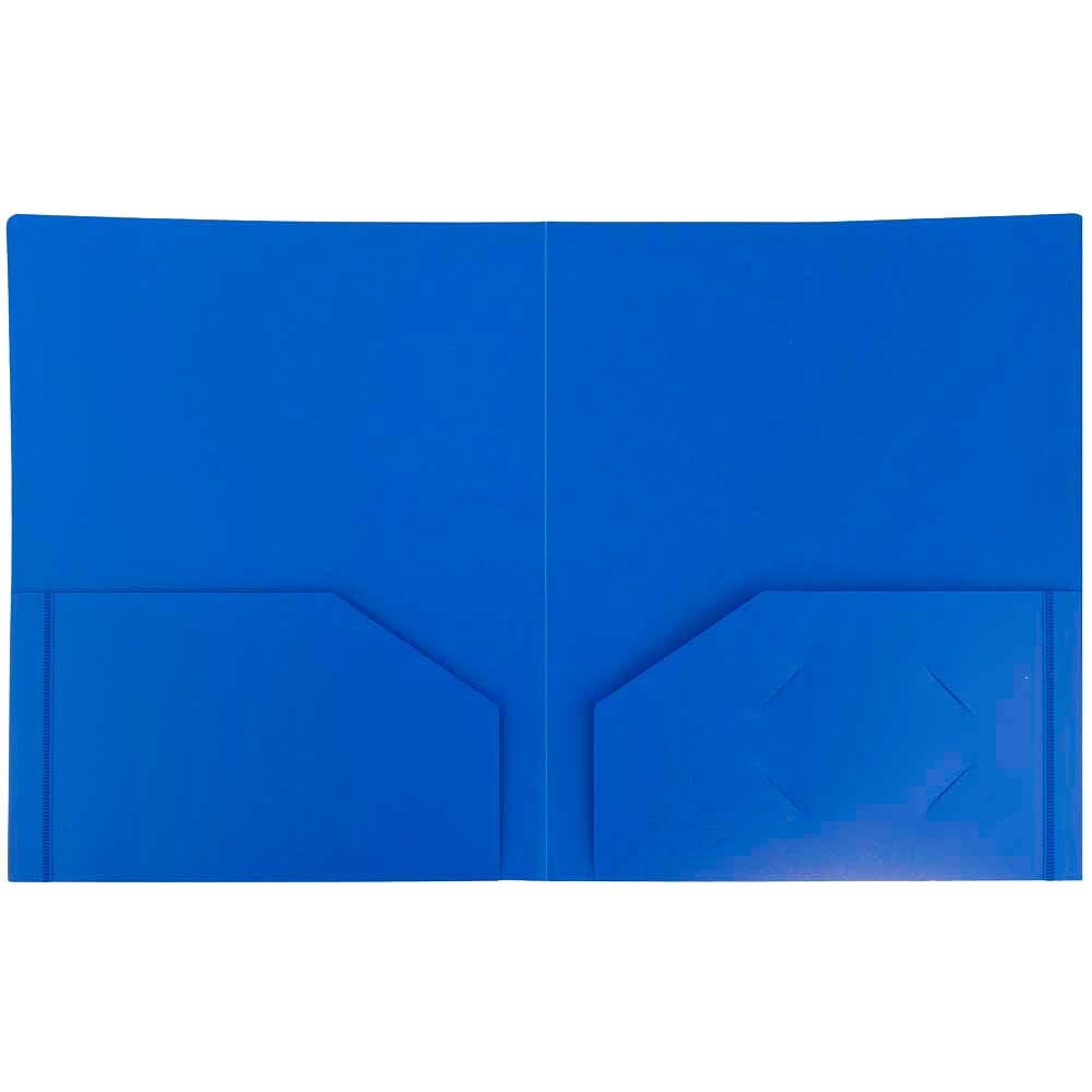 JAM Paper Heavy Duty Plastic 2 Pocket School Folders, Blue, 3/Pack