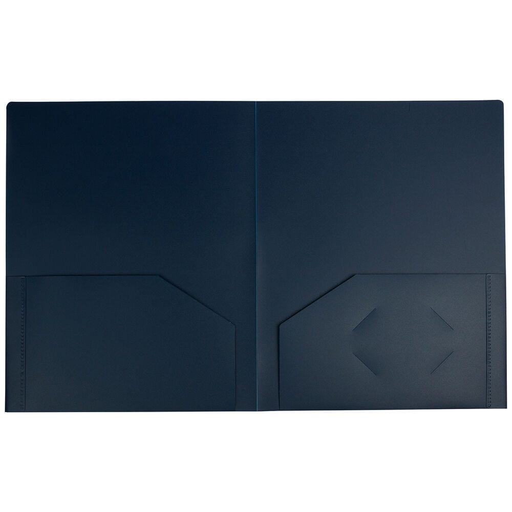 JAM Paper Heavy Duty Plastic 2 Pocket School Folders, Navy Blue, 3/Pack