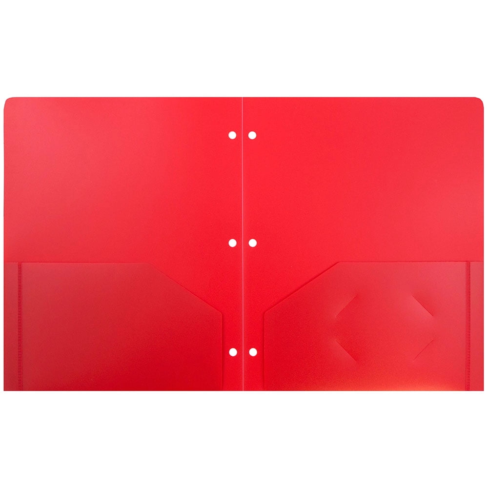 JAM Paper Heavy Duty Plastic 3 Hole Punch School Folders with Pockets, Red, 6/Pack