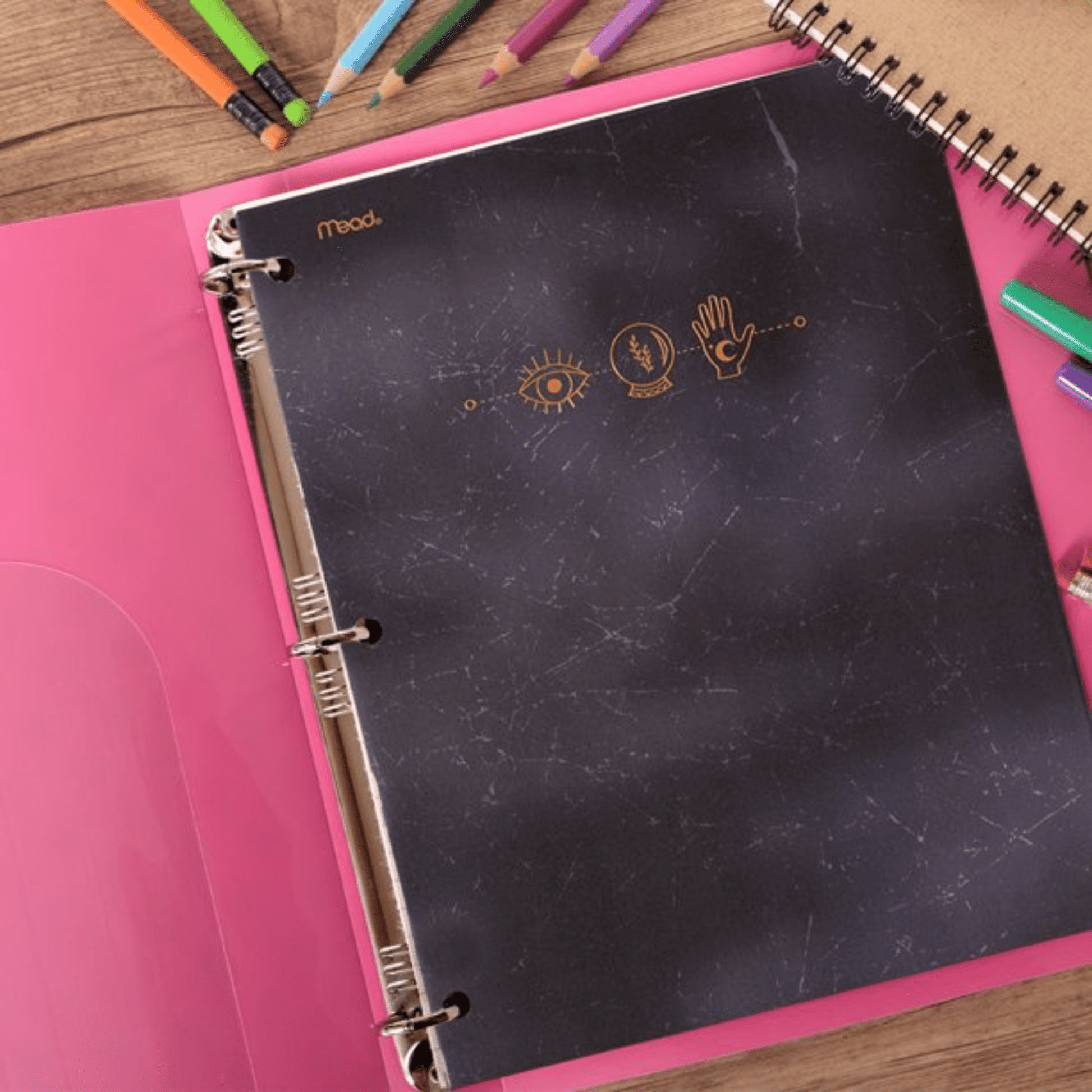 2 Pocket Folders Heavy Duty Set of 3 Portfolios Astrology and One Outer Space Pencil