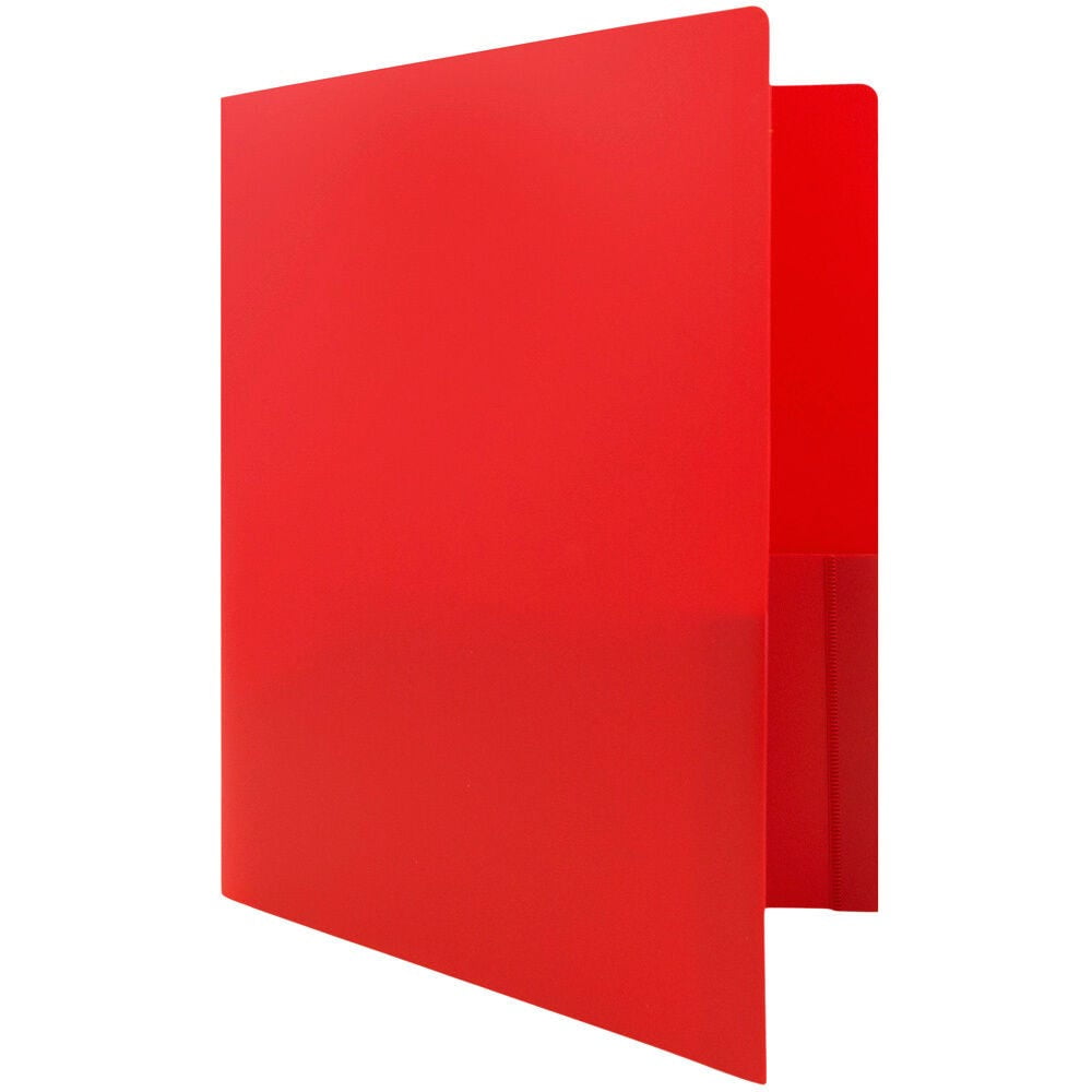 JAM Paper Heavy Duty Plastic 2 Pocket Extra Tough School Folders, Red, Bulk 48/Pack