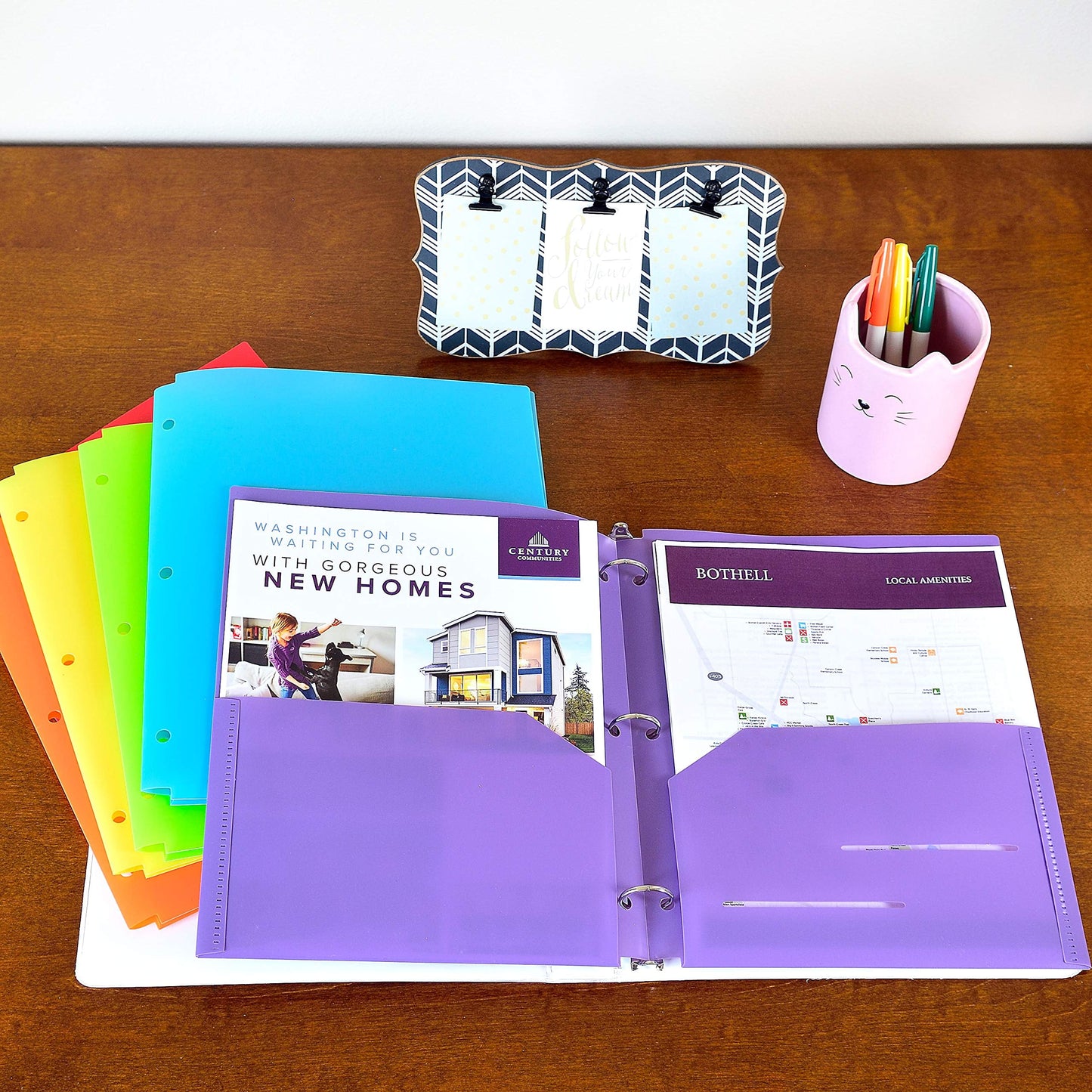 Youngever Heavy Duty Plastic Letter Size File Folders, 9.5 x 11.4 in, 6 Pack, 2 Pocket Folders with Notches, Moisture Resistant
