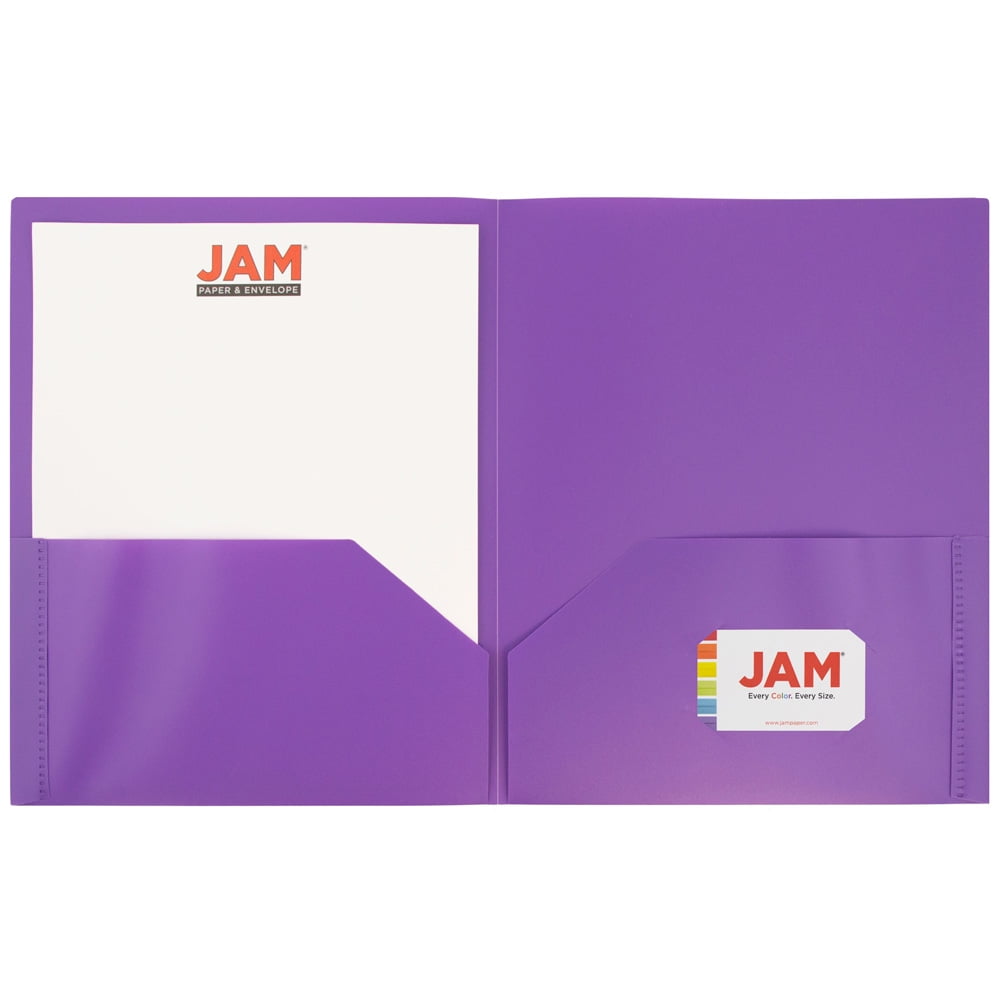 JAM Paper Plastic 2 Pocket School POP Folders, Purple, 6 per Pack