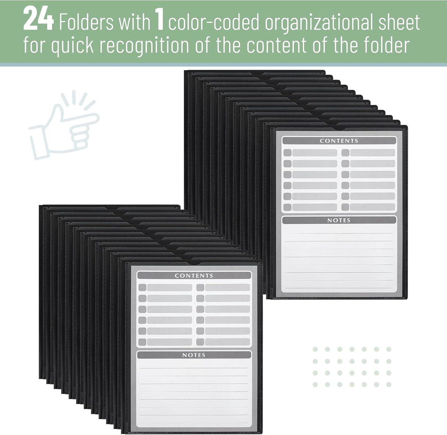 Black Plastic Folders with Pockets and Prongs, 24 Pack, Letter Size, Black Flexible Plastic Folders with Prongs, Clear Front Pocket and Card Slot