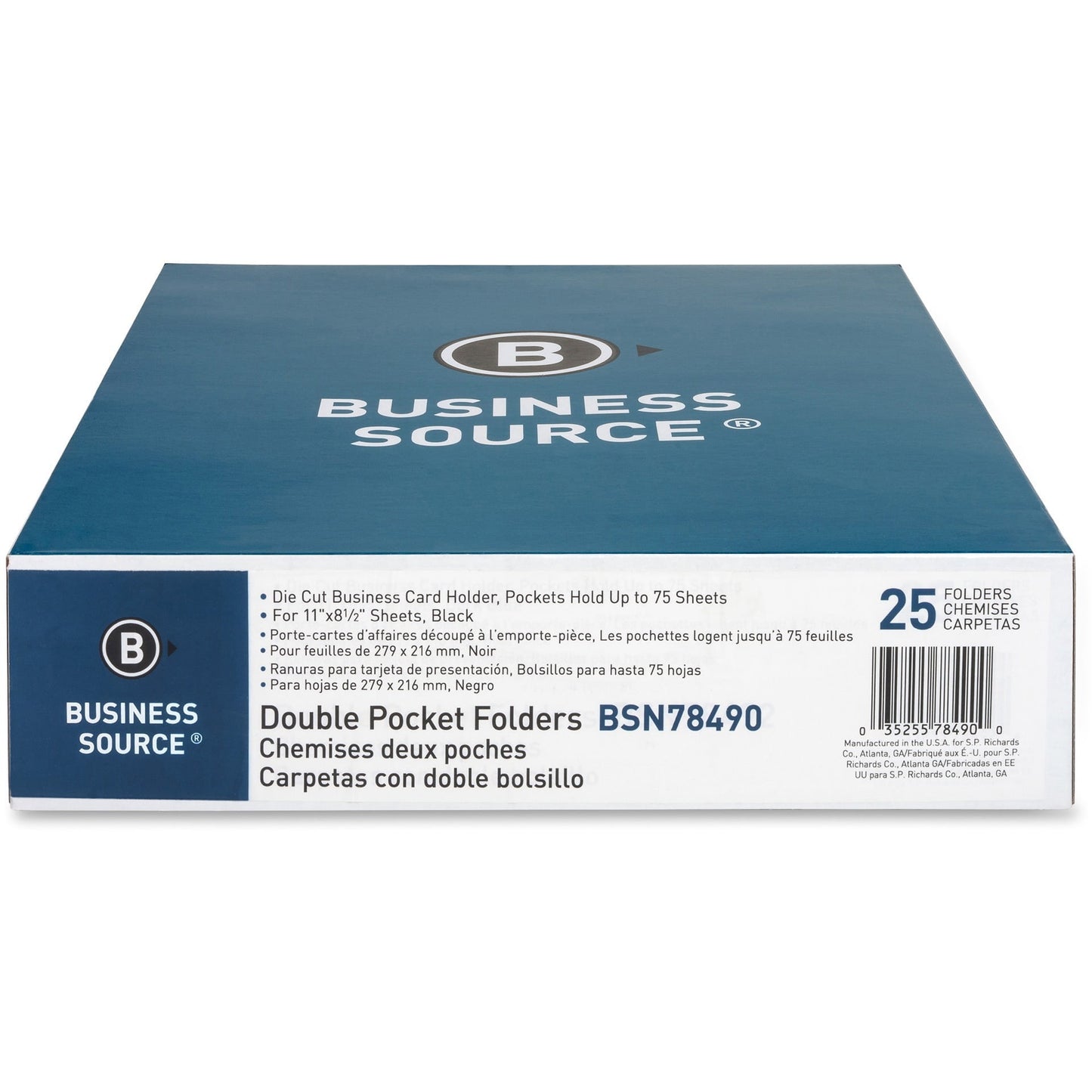 Business Source, BSN78490, Two-Pocket Folders, 25 / Box, Black