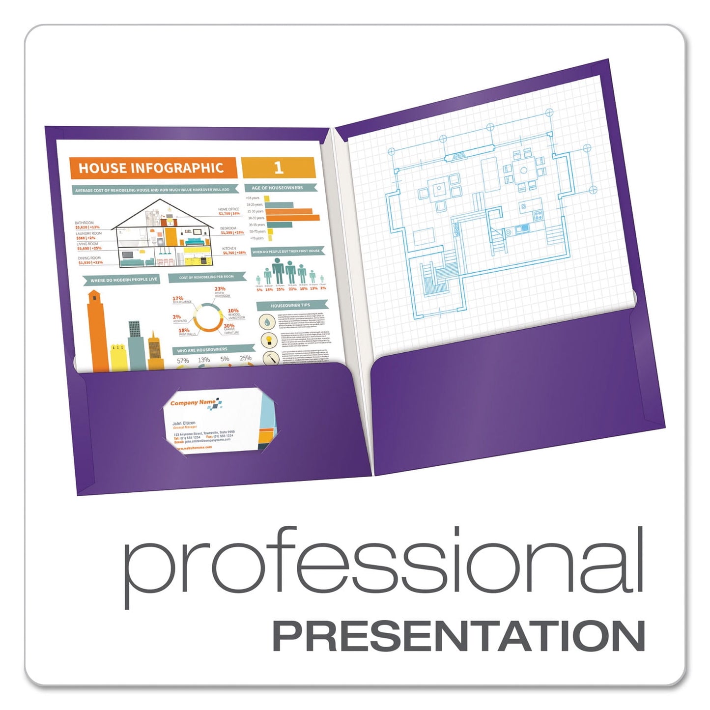 Oxford Showfolio Laminated Twin Pocket Folders 25/Pkg-Purple, Letter Size