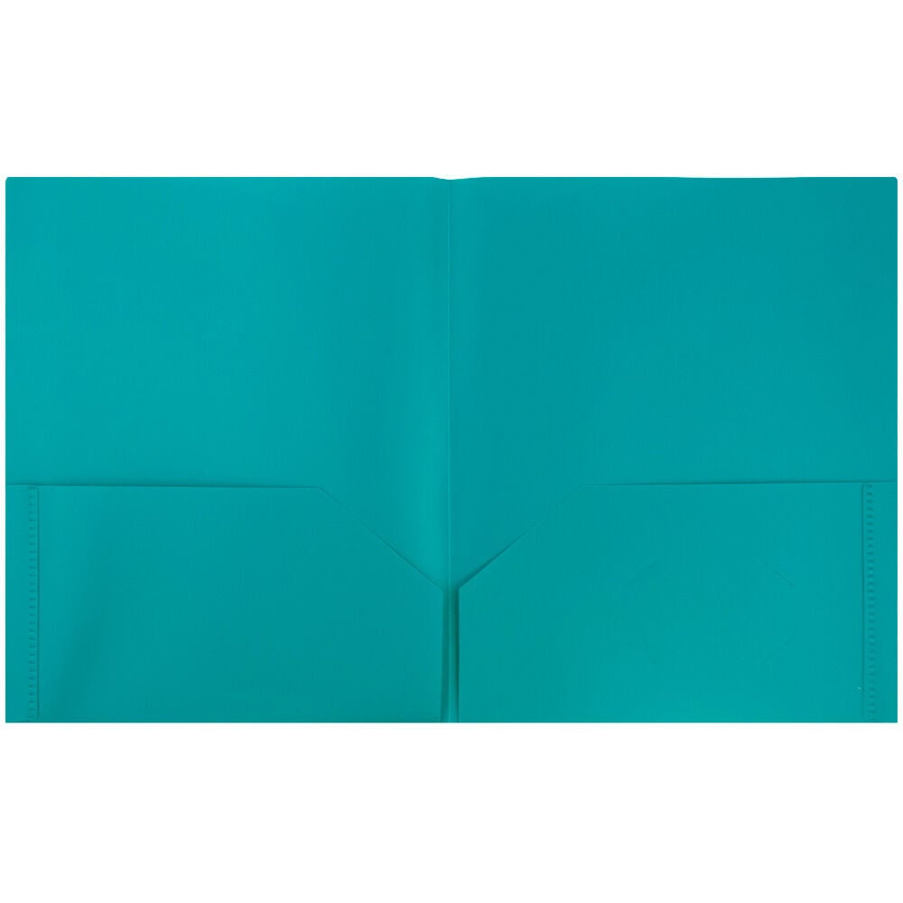 JAM Paper Plastic 2 Pocket POP Folders, School Folders, Teal Blue, Bulk 48/Pack