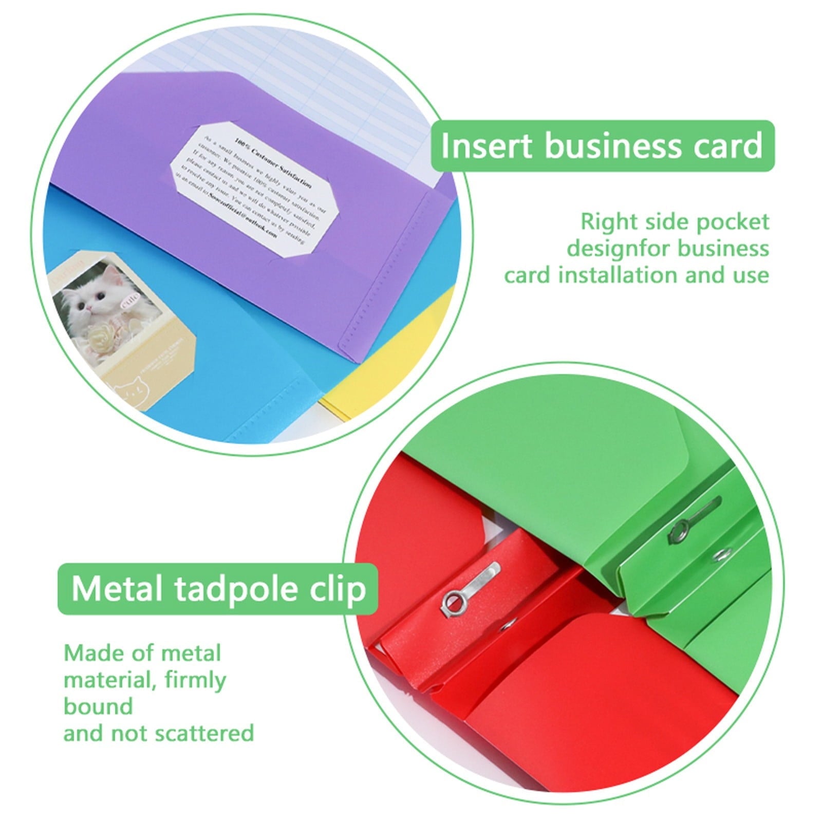 ZXNWN Plastic Pocket Folders with Brad Folder, 2 Pocket Plastic Folders, Heavy Duty Plastic Pockets Folders with Brads, olored Plastic Folders with Clasp for School Office,Green
