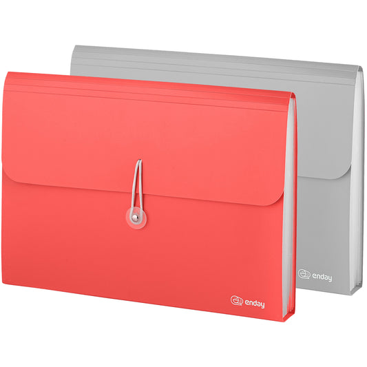 Accordian File Organizer, 7 Pocket Expanding File & Cover Folder with Labels, Plastic Portable Desktop Supplies Letter A4 Paper in Red and Grey (2 Pack) – by Enday