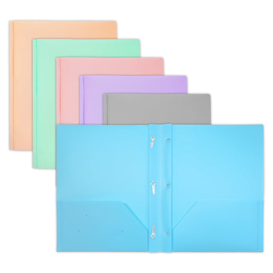 BAZIC 2 Pockets Poly Folder Portfolio, 3 Prong Fastener Clip, Pastel Color, 48-Pack