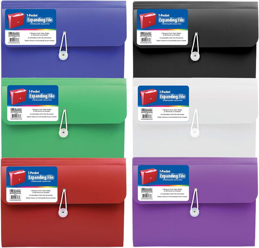 BAZIC Expanding File Folder 7 Pockets w/A-Z Tab Monthly Tabs, Letter Size Plastic File Pocket Folders, Office Paper Documents Organizer, 12-Pack