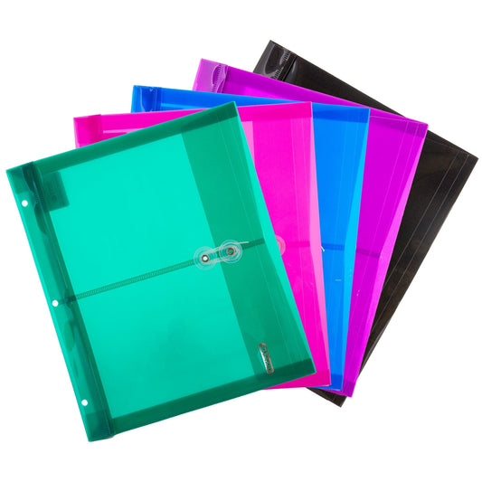 BAZIC Poly Envelope Binder Pocket Folder, 3 Hole Punched, Clear Letter A4 Size Document Folder (5/Pack), 1-Pack