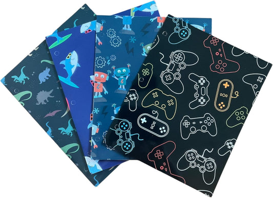 Back to School 2 Pocket Folders  Gaming, Surfing Sharks, Robots Dinosaurs 4pk