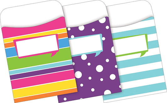 Barker Creek Peel & Stick Library Pockets, Happy, 3 Designs, Great for Holding Library, Index, and Flash Cards, Hall Passes, Recipes, and More! 3-1/2" x 5-1/8", 30 per Pkg (1234) , Assorted