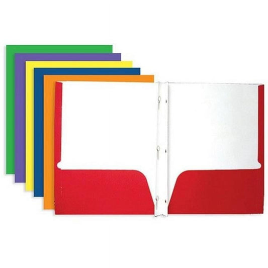 Bazic   Asst. Color 2-Pockets Portfolios w/ 3-Prong Fastener Pack of 100