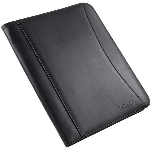 Bospa Padfolio Portfolio Folder/Multi Function Folder/Business Folder with Zippered Closure and Professional Leather (Black)