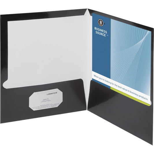 Business Source, BSN44425, Laminated Cover 2-pocket Portfolio, 25 / Box, Black