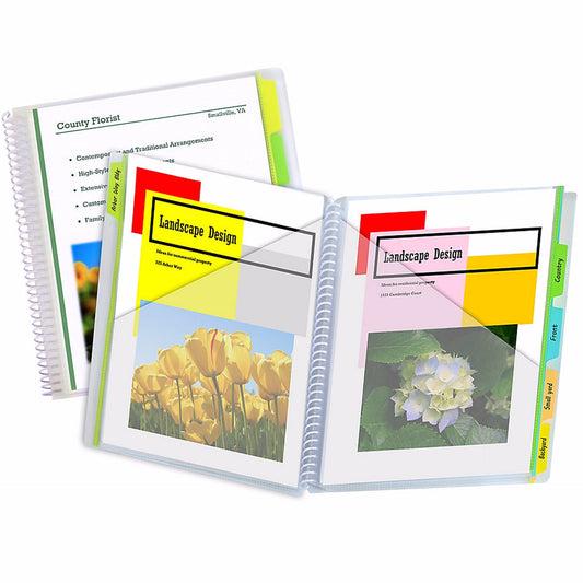 C-Line 10-Pocket Poly Portfolio with Write-On Index Tabs, Spiral Bound, 5-Tab, Clear with Assorted Color Tabs