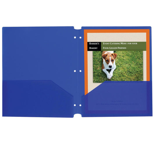 C-Line Two-Pocket Poly Portfolios with Three-Hole Punch, Blue, Box of 25
