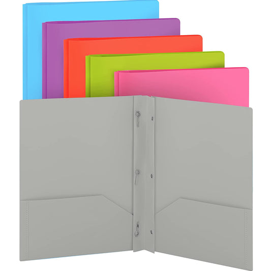 Enday Folder with Pockets and Prongs 2 Pocket Portfolio Folder for School and Office Gray