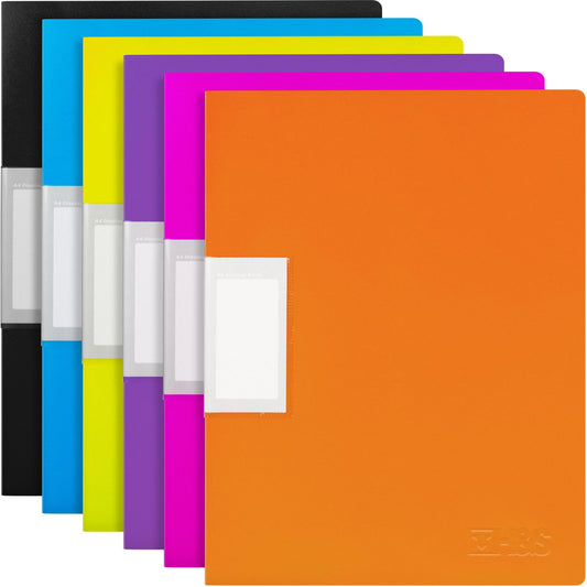 H&S A4 Display Folders - Set of 6 - Presentation Folder with 30 Plastic Sleeves - Document Display Book with Pockets - Assorted Colors - Black, Blue, Purple, Yellow, Orange, Pink