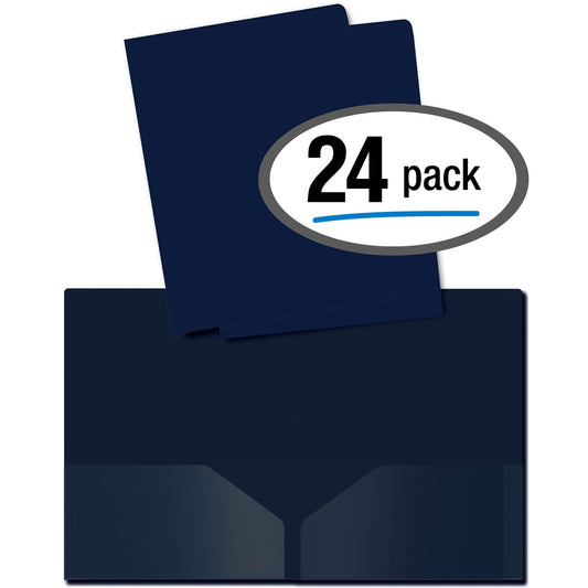 Heavyweight Plastic 2 Pocket Portfolio Folder, Letter Size Poly Folders by Better Office Products, 24 Pack (Blue)