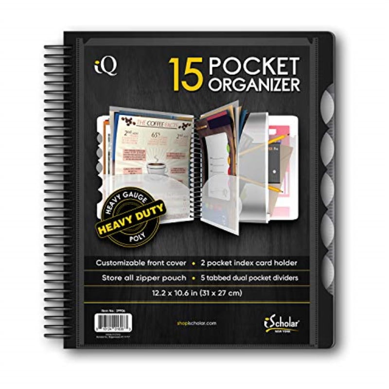 IQ iScholar 15 Pocket Organizer, 12.2 x 11", Tabbed Dividers, Color Will Vary (39906)