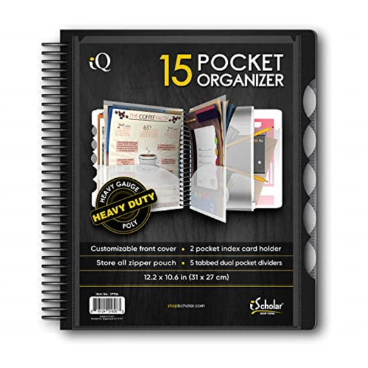 IQ iScholar 15 Pocket Organizer, 12.2 x 11", Tabbed Dividers, Color Will Vary (39906)