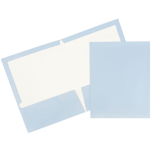 JAM Paper Glossy Two Pocket Folders, Baby Blue, 6/Pack