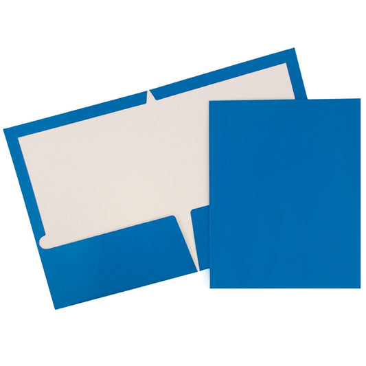 JAM Paper Glossy Two Pocket Folders, Blue, 6/Pack