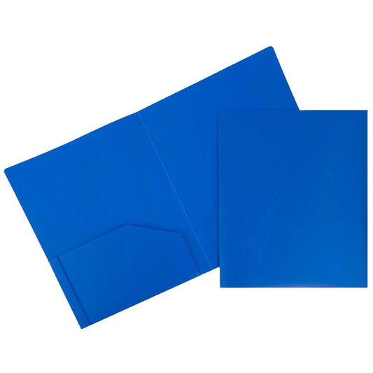 JAM Paper Heavy Duty Plastic 2 Pocket Extra Tough School Folders, Blue, Bulk 48/Pack