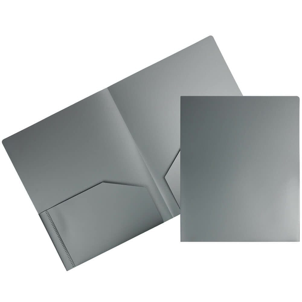 JAM Paper Heavy Duty Plastic 2 Pocket Extra Tough School Folders, Silver, Bulk 48/Pack
