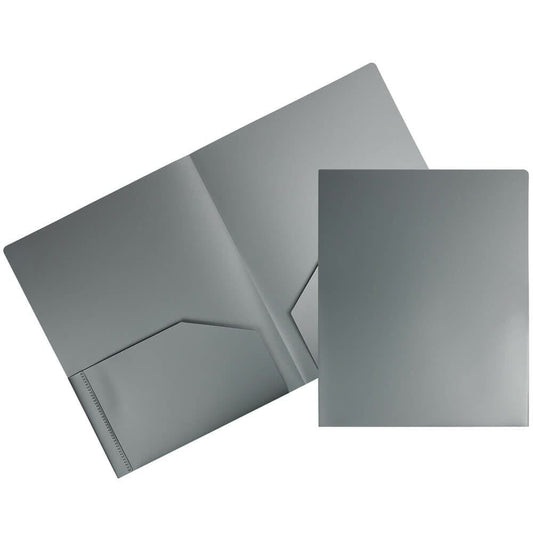 JAM Paper Heavy Duty Plastic 2 Pocket Extra Tough School Folders, Silver, Bulk 48/Pack