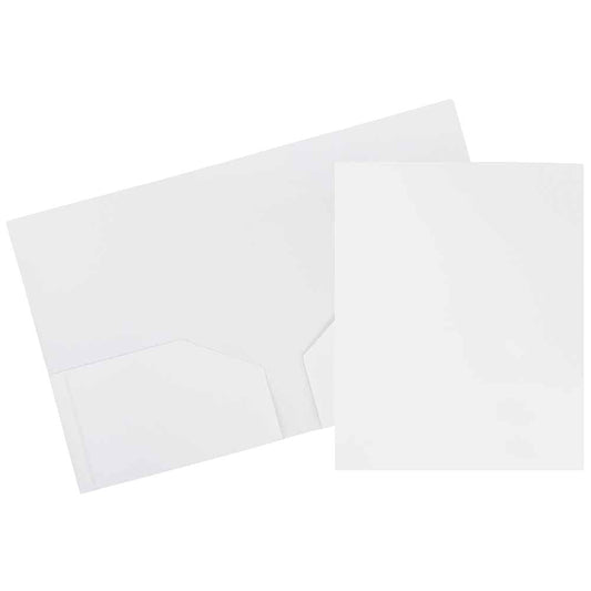 JAM Paper Heavy Duty Plastic 2 Pocket Extra Tough School Folders, White, Bulk 144/Box