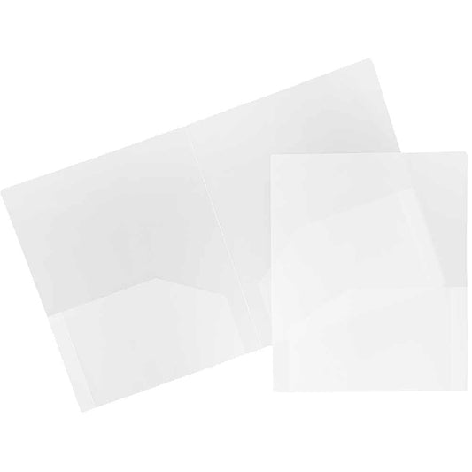 JAM Paper Heavy Duty Plastic 2 Pocket School Folders, Clear, 3/Pack