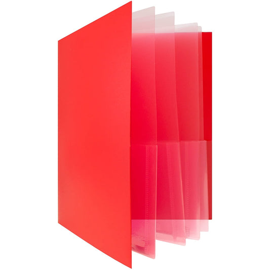 JAM Paper Heavy Duty Plastic Multi Pocket Folders, 10 Pocket Organizer, Red, 2 pack
