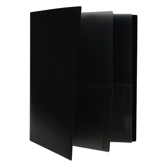JAM Paper Heavy Duty Plastic Multi Pocket Folders, 6 Pocket Organizer, Black, 2/Pack