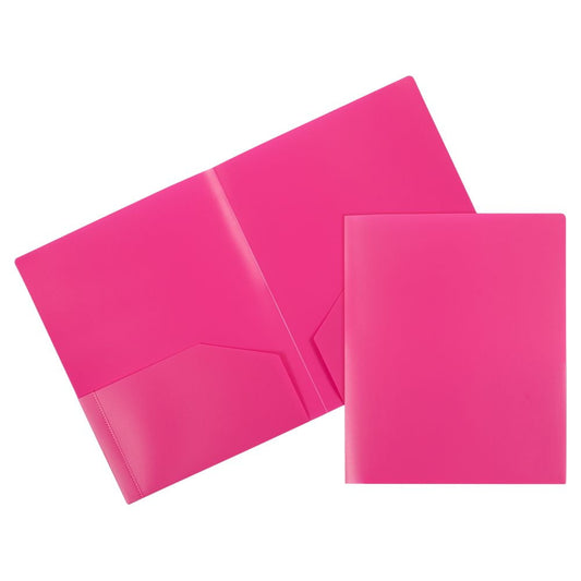 JAM Paper Heavy Duty Plastic Two Pocket Presentation Folders, Fuchsia Pink, 6 Pack