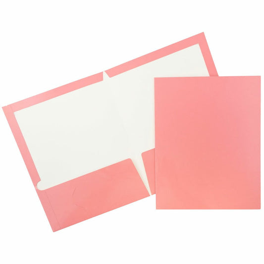 JAM Paper Laminated Two Pocket Glossy Folders, Baby Pink Pastel, 3/Pack