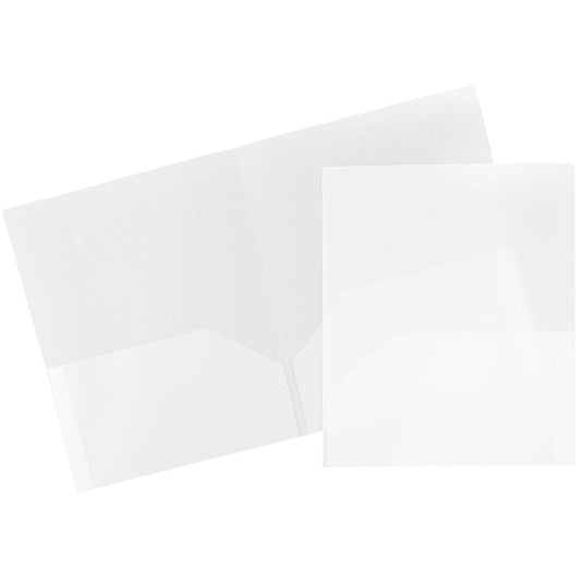JAM Paper Plastic 2 Pocket POP Folders, School Folders, Clear, Bulk 144/Box