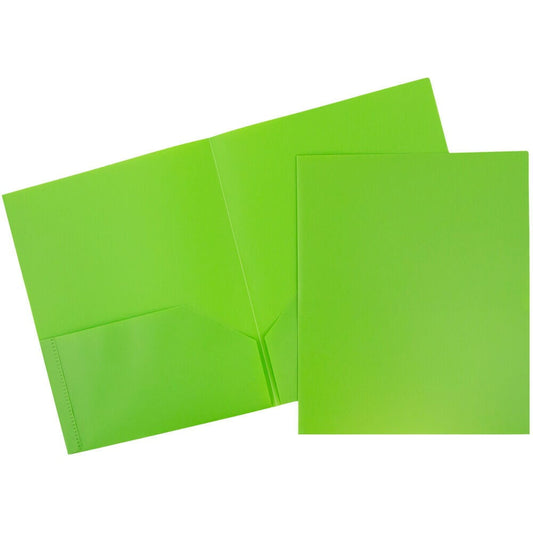 JAM Paper Plastic 2 Pocket POP Folders, School Folders, Lime Green, Bulk 144/Box