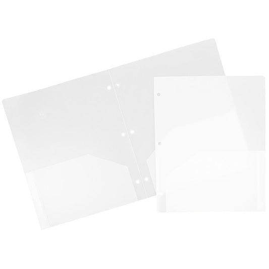 JAM Paper® Plastic Two Pocket 3 Hole Punched Presentation School Folder, Clear, 108/pack