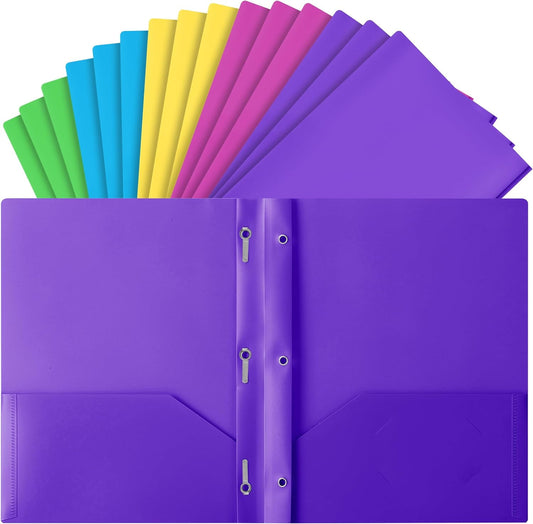 Mr. Pen- Plastic Folders with Pockets and Prongs, 15 Pack, Vibrant Colors, Pocket Folders, Folders with Prongs