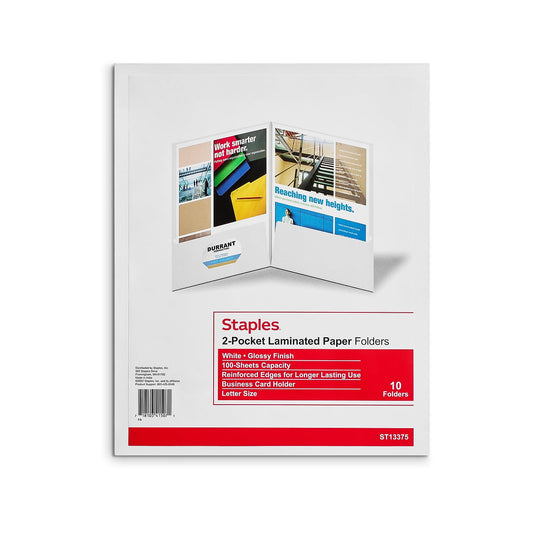 MyOfficeInnovations 2-Pocket Laminated Folders White 10/Pack (13375-CC) 905465