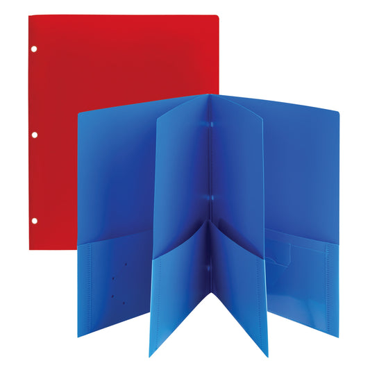 Office Depot® Brand 6-Pocket Poly Portfolios, 8 1/2" x 11", Assorted Colors, Pack Of 2