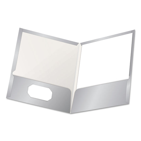 Oxford High Gloss Laminated Paperboard Folder, 100-Sheet Capacity, 11 x 8.5, Gray, 25/Box