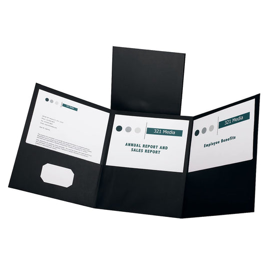 Oxford Paper Tri Fold Pocket Folder, Black, Pack of 20