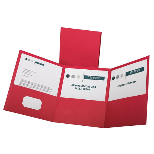 Oxford Paper Tri Fold Pocket Folder, Red, Pack of 20