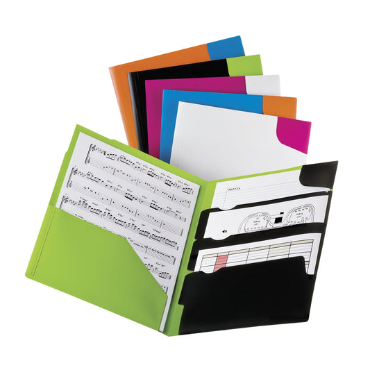 Oxford Poly Divide It Up Twisted 4 Pocket Folder, Assorted Colors, Pack of 25
