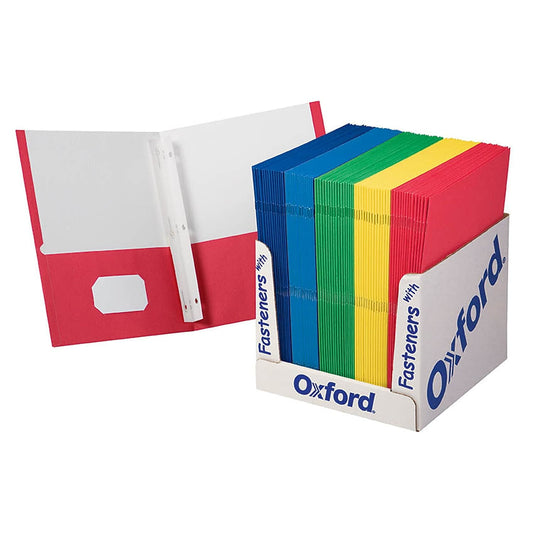 Oxford School Grade Twin Pocket Folder with Fasteners, Pack of 100
